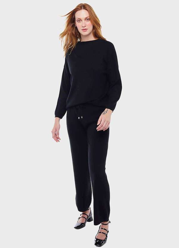 Sob - Conjunto de Calça e Blusa de Tricot Macio Preto - Preto
