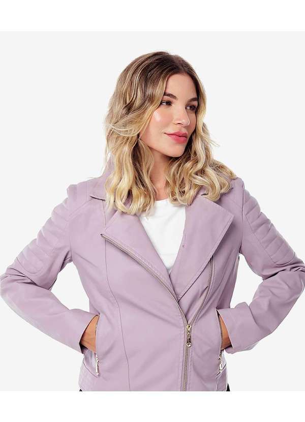 Sob - Jaqueta de Pu Forrada Pelúcia Leve Feminina Lilás