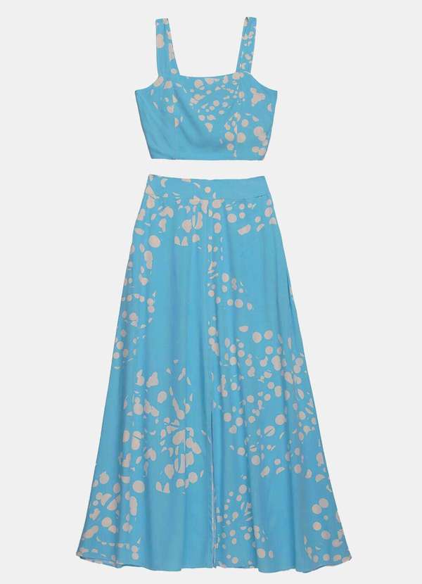 Sob - Conjunto Saia  Longa com Bolsos e Top Estampado Azul Sob - Azul 3