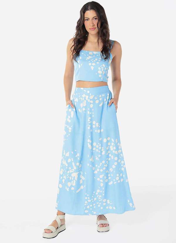 Sob - Conjunto Saia  Longa com Bolsos e Top Estampado Azul Sob - Azul 4