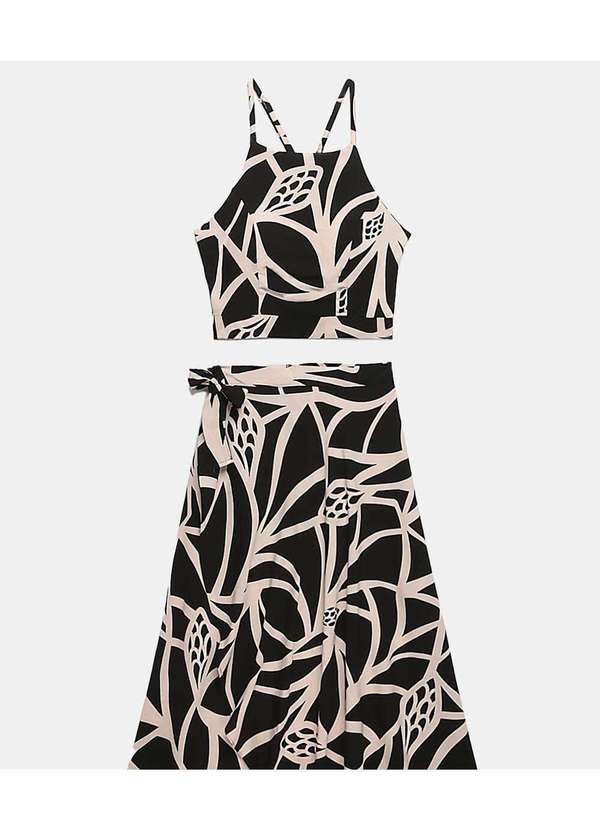 Sob - Conjunto Saia Longa e Blusa com Bojo Estampado - Preto 2