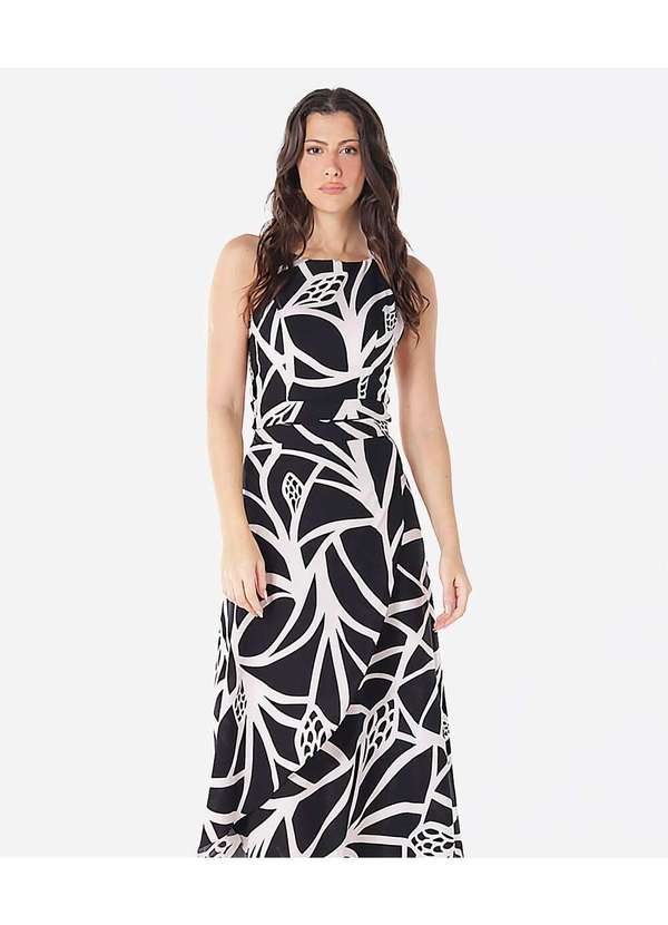 Sob - Conjunto Saia Longa e Blusa com Bojo Estampado - Preto 3