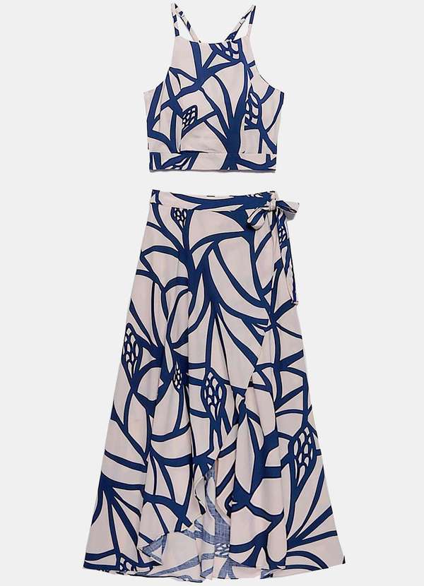 Sob - Conjunto Saia Longa e Blusa com Bojo Estampado - Bege 3