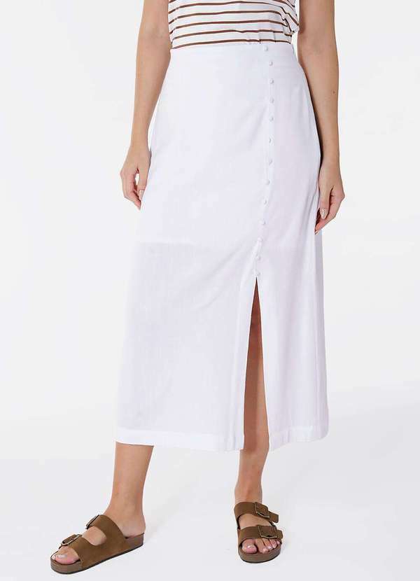 Sob - Saia de Linho Midi Branca com Fenda - Branco