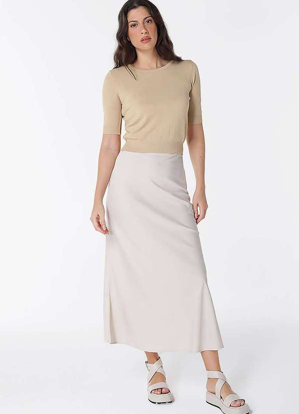 Sob - Saia Longa de Cetim Evasê com Elastano - Bege 2