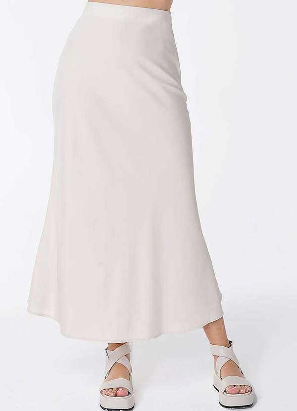 Sob - Saia Longa de Cetim Evasê com Elastano - Bege 3