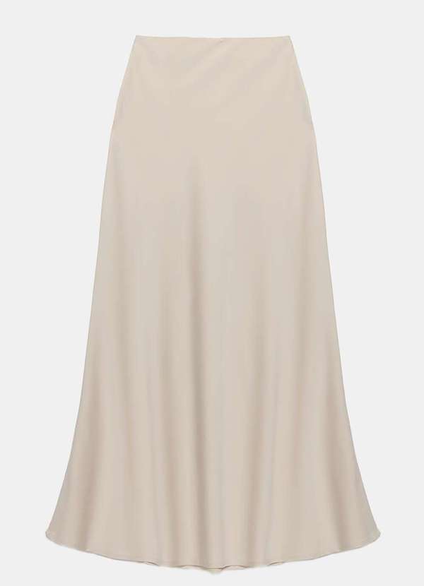 Sob - Saia Longa de Cetim Evasê com Elastano - Bege 4