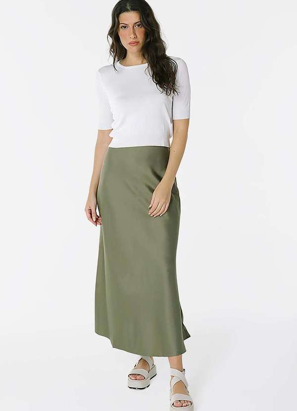 Sob - Saia Longa de Cetim Evasê com Elastano - Verde 1