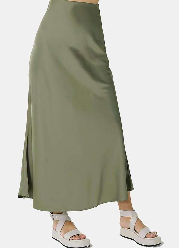 Sob - Saia Longa de Cetim Evasê com Elastano - Verde 2