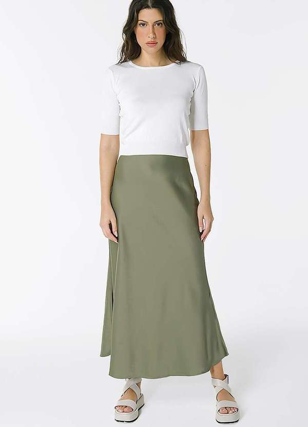 Sob - Saia Longa de Cetim Evasê com Elastano - Verde 4