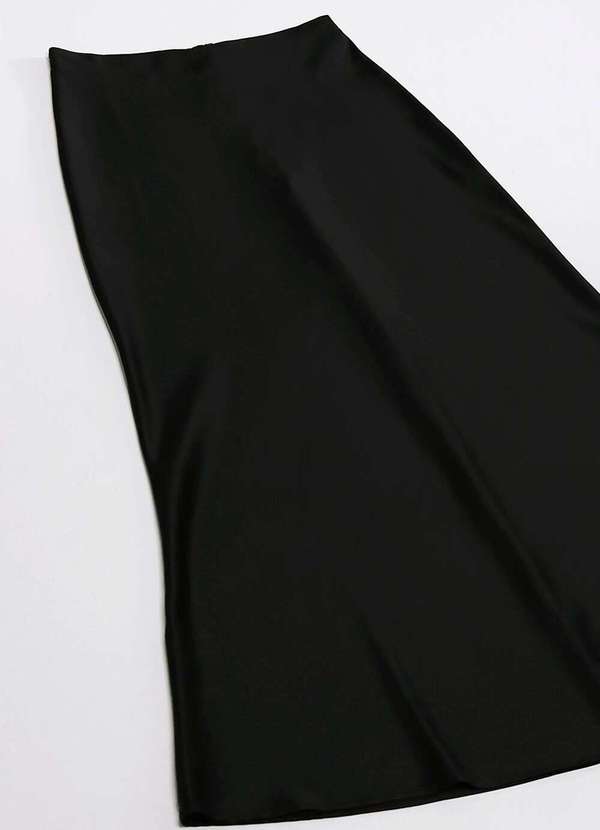 Sob - Saia Longa Preta de Cetim Evasê com Elastano - Preto 7