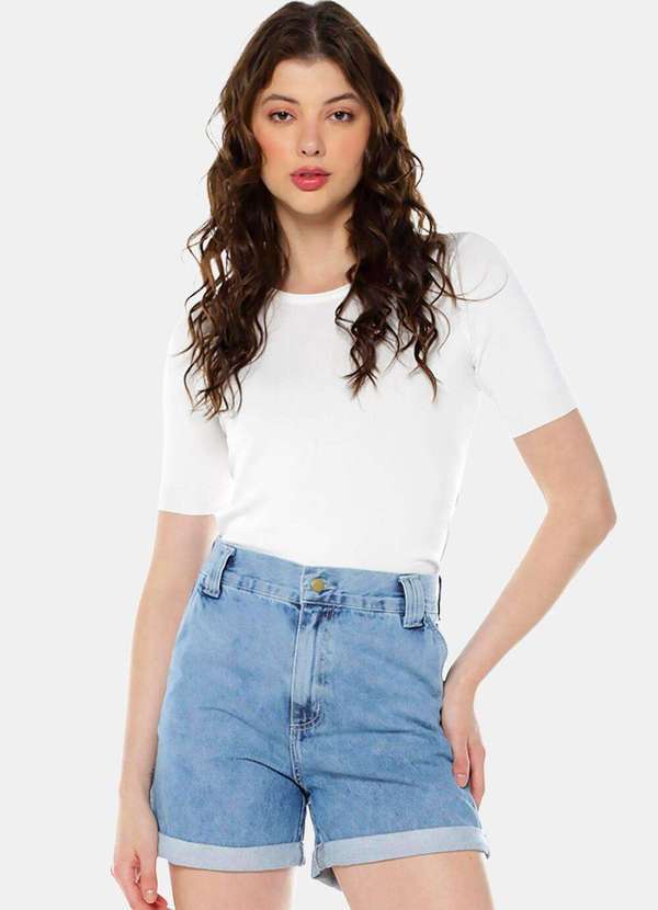 Sob - Shorts Jeans Feminino Básico Cintura Alta Azul