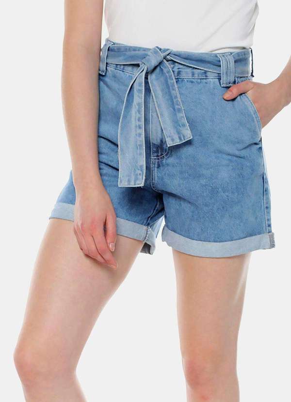 Sob - Shorts Jeans Feminino Básico Cintura Alta Azul 3