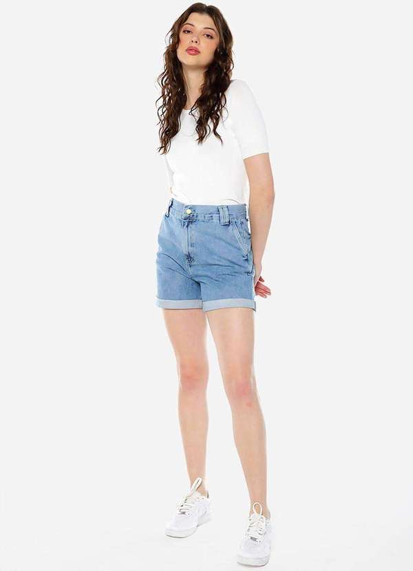 Sob - Shorts Jeans Feminino Básico Cintura Alta Azul 5