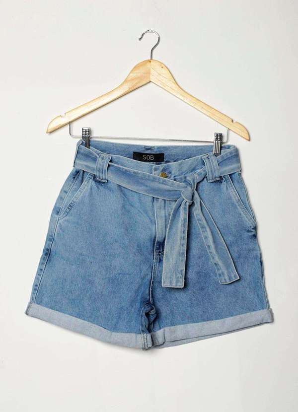 Sob - Shorts Jeans Feminino Básico Cintura Alta Azul 7