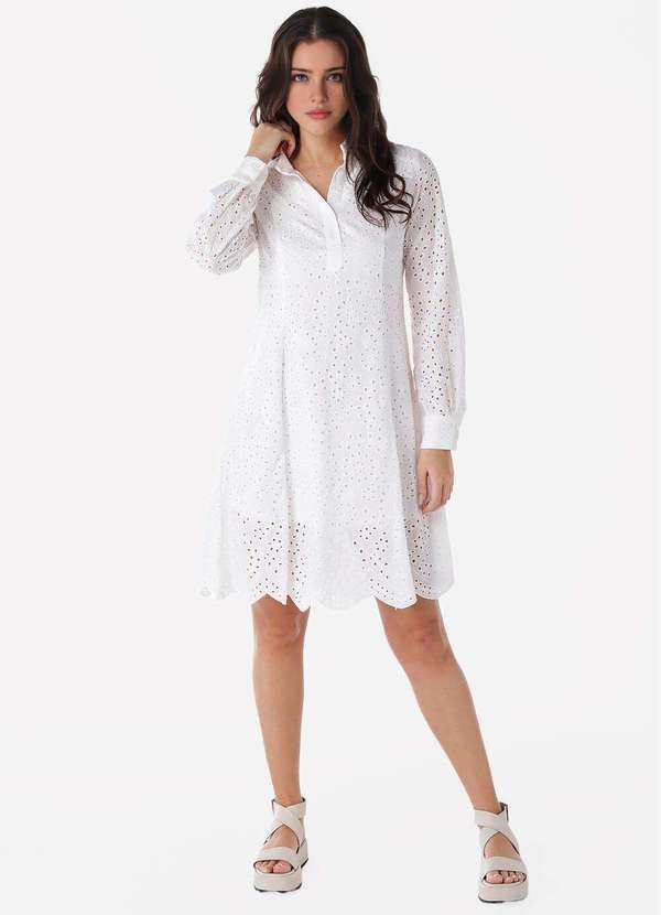 Sob - Vestido Branco de Laise Chemise com Mangas Algodão Branco 2