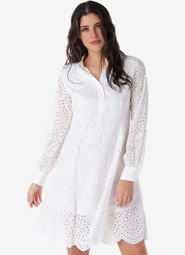 Sob - Vestido Branco de Laise Chemise com Mangas Algodão Branco 3