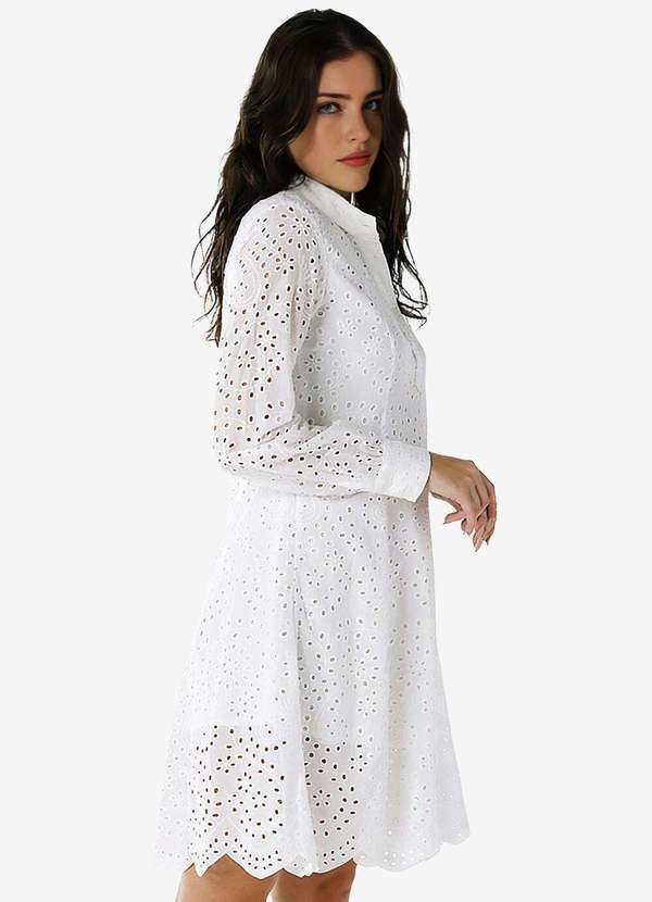 Sob - Vestido Branco de Laise Chemise com Mangas Algodão Branco 4