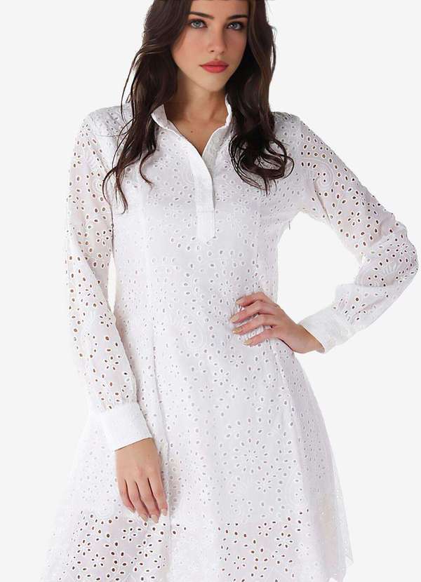 Sob - Vestido Branco de Laise Chemise com Mangas Algodão Branco 6