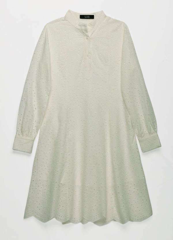 Sob - Vestido Branco de Laise Chemise com Mangas Algodão Branco 8