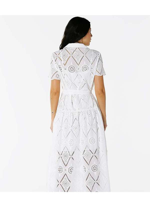 Sob - Vestido Branco Longo de Laise com Mangas Algodão - Branco 2