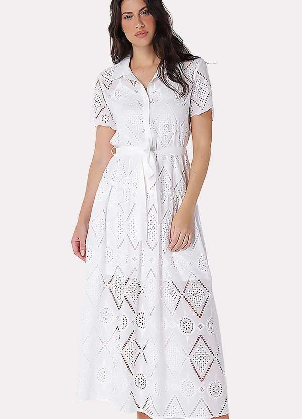 Sob - Vestido Branco Longo de Laise com Mangas Algodão - Branco 4