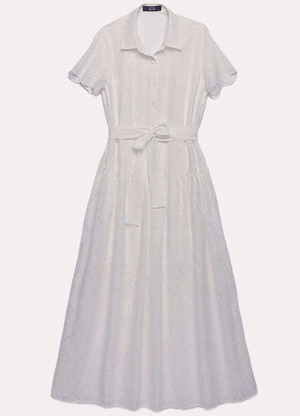 Sob - Vestido Branco Longo de Laise com Mangas Algodão - Branco 5