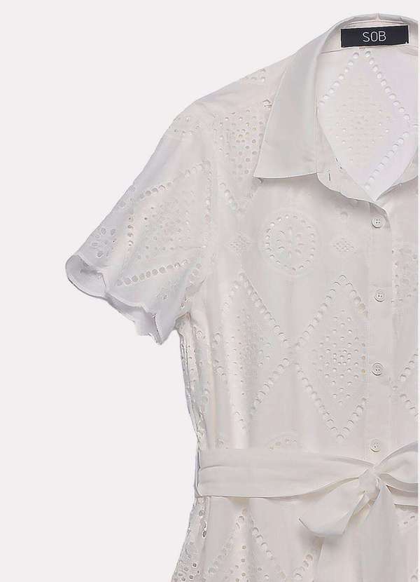 Sob - Vestido Branco Longo de Laise com Mangas Algodão - Branco 6