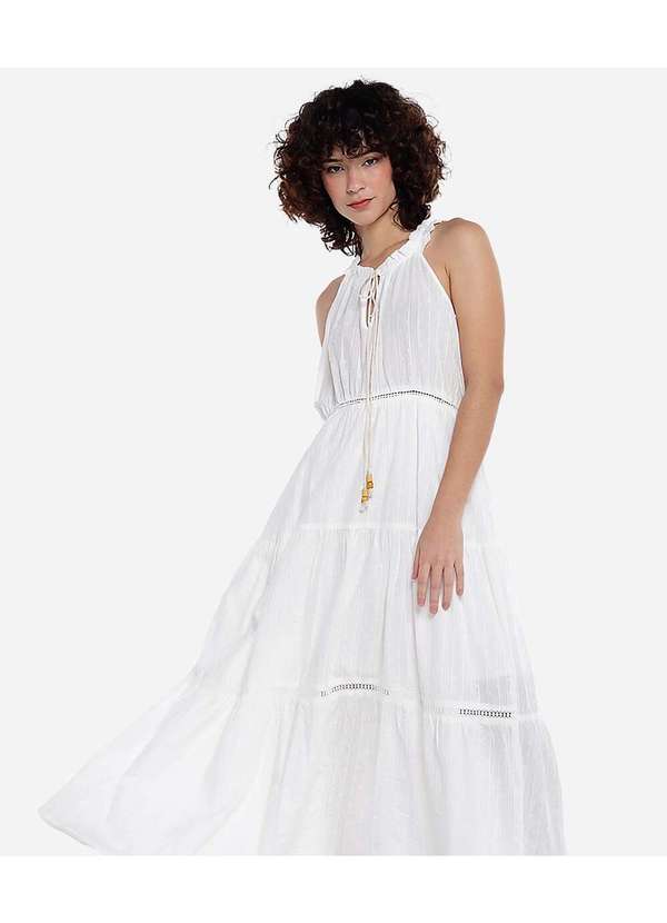 Sob - Vestido Branco Longo de Laise de Algodão Saia 3 Marias Branco