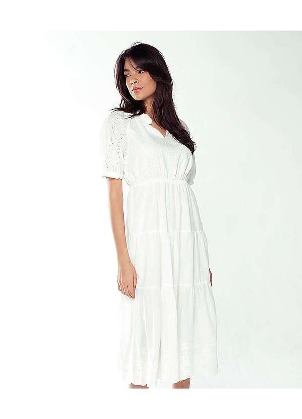 Sob - Vestido Branco Midi de Laise de Algodão com Mangas Branco 4