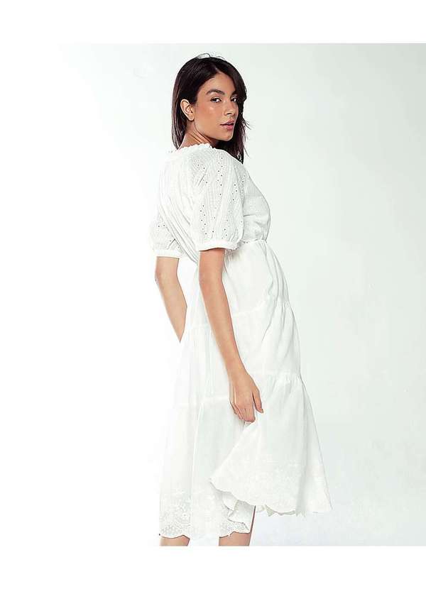 Sob - Vestido Branco Midi de Laise de Algodão com Mangas Branco 6