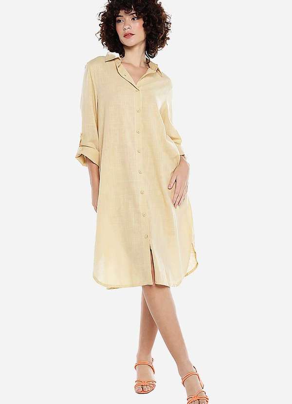 Sob - Vestido Camisa Midi de Algodão com Bolsos - Bege 2