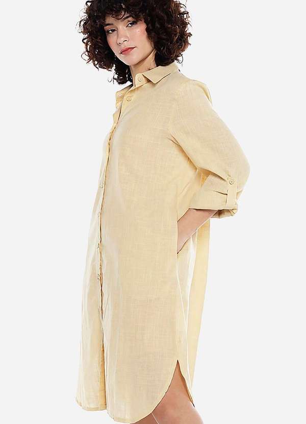 Sob - Vestido Camisa Midi de Algodão com Bolsos - Bege 3