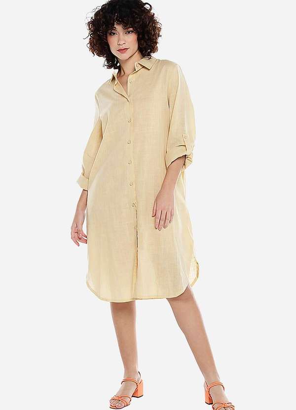 Sob - Vestido Camisa Midi de Algodão com Bolsos - Bege 5