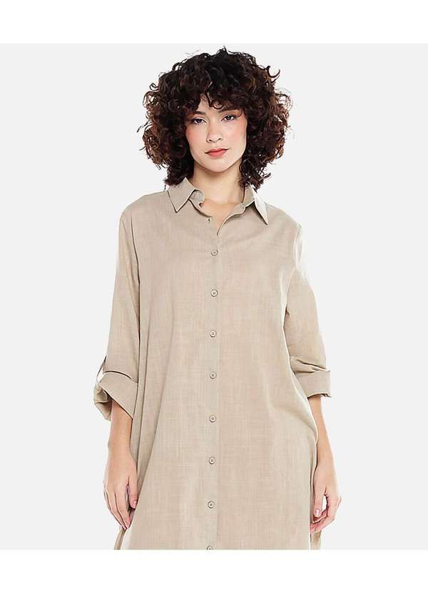 Sob - Vestido Camisa Midi de Algodão com Bolsos - Bege 4
