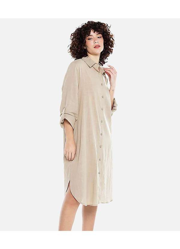 Sob - Vestido Camisa Midi de Algodão com Bolsos - Bege 5