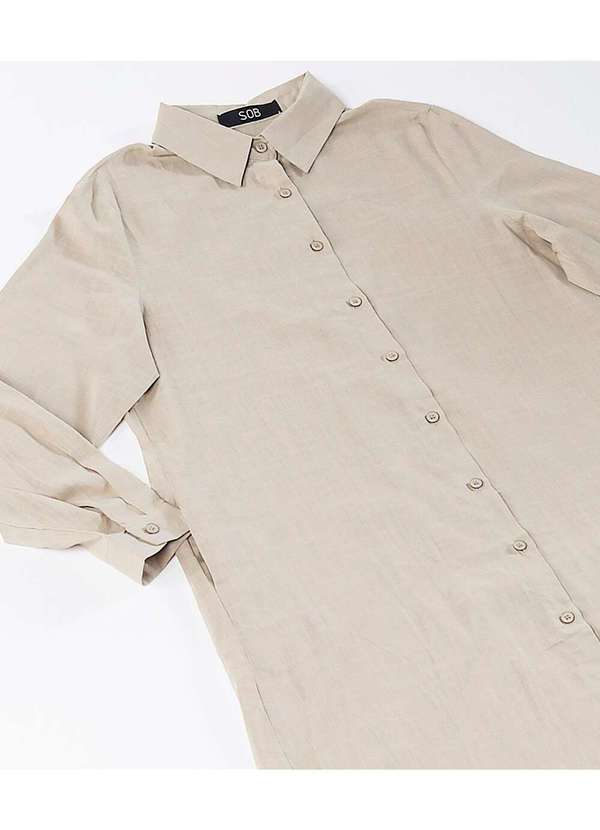 Sob - Vestido Camisa Midi de Algodão com Bolsos - Bege 6