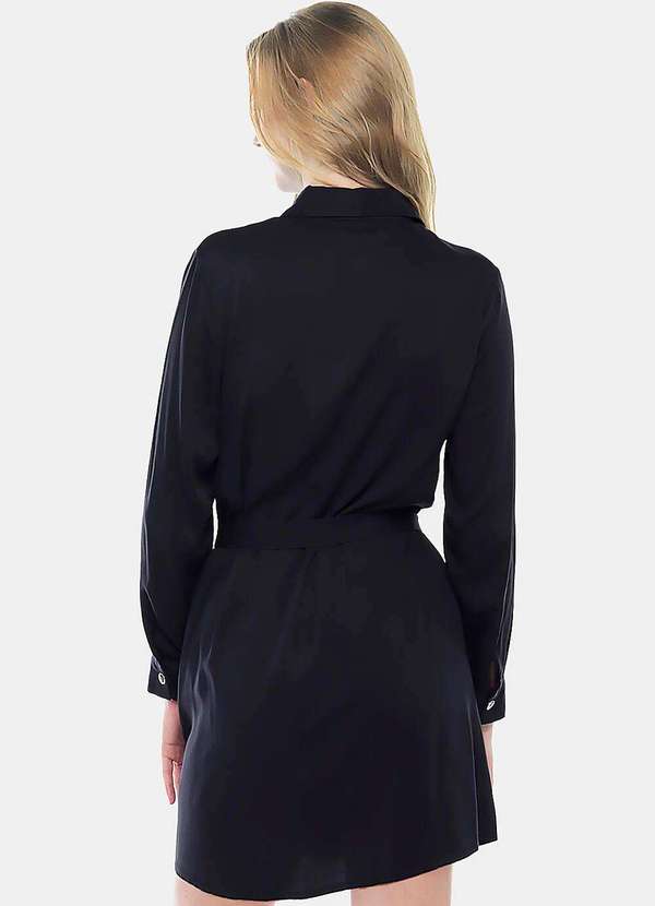 Sob - Vestido Chemise Manga Longa com Bolsos e Cinto Preto 3