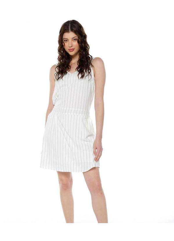 Sob - Vestido de Algodão Listrado Risca de Giz com Bolsos Branco 4