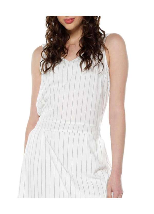 Sob - Vestido de Algodão Listrado Risca de Giz com Bolsos Branco 6
