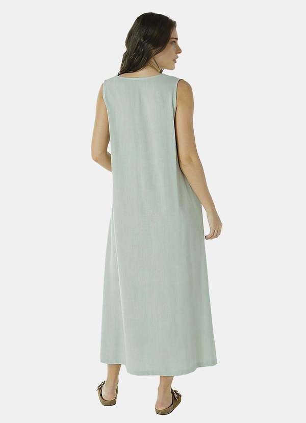 Sob - Vestido Longo de Linho Verde Gola V com Bolsos Sob - Verde 4