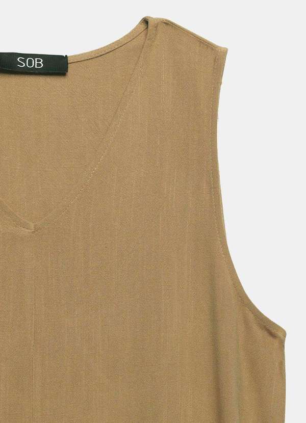 Sob - Vestido Longo de Linho Terracota Gola V com Bolsos Sob - Marrom 5