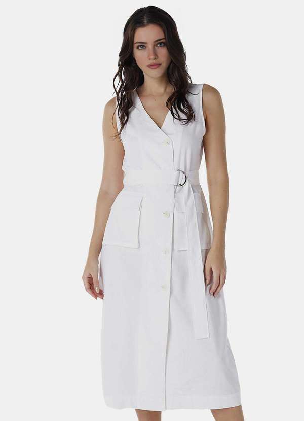 Linho Vestido De Viscose Branco Sob Vestido De Linho Midi Branco