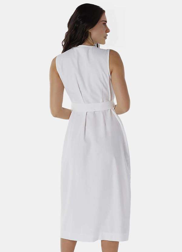Sob - Vestido de Linho Midi Branco Decote V Transpassado Branco 5