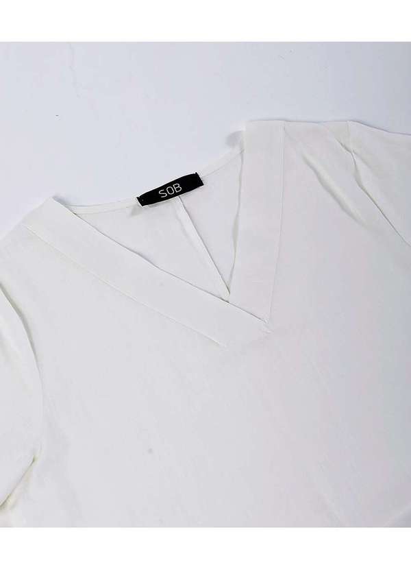 Sob - Vestido de Linho Off-White Midi com Bolsos Manga Curta Sob Branco 6