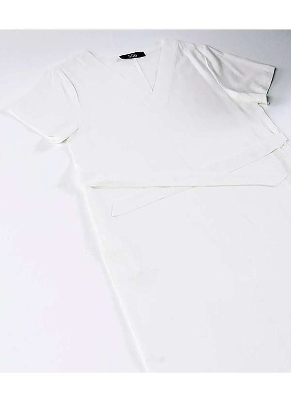 Sob - Vestido de Linho Off-White Midi com Bolsos Manga Curta Sob Branco 7