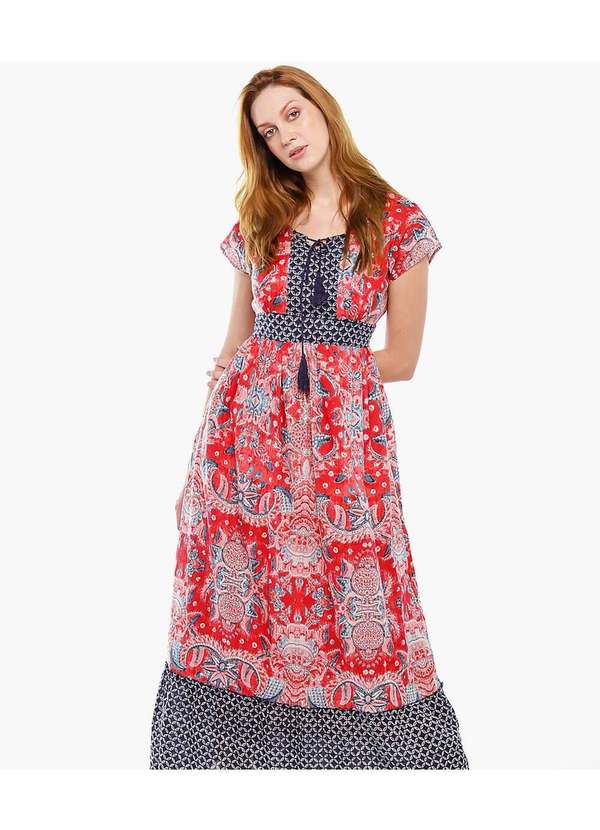 Sob - Vestido Longo Boho em Algodão com Bolsos Vermelho