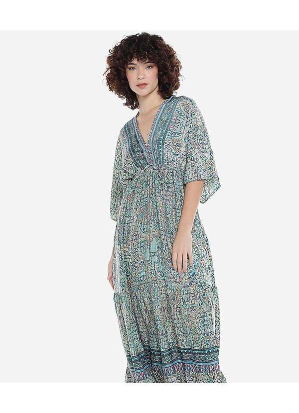 Sob - Vestido Longo com Manga Estampado Verde 2