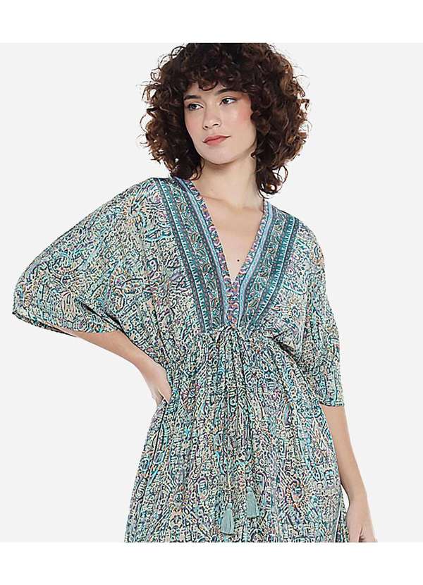 Sob - Vestido Longo com Manga Estampado Verde 3