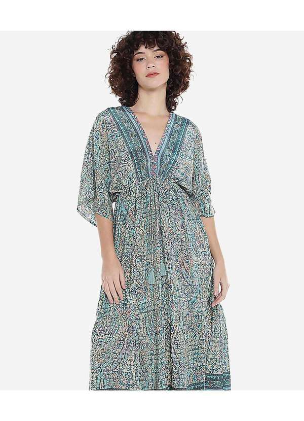 Sob - Vestido Longo com Manga Estampado Verde 4